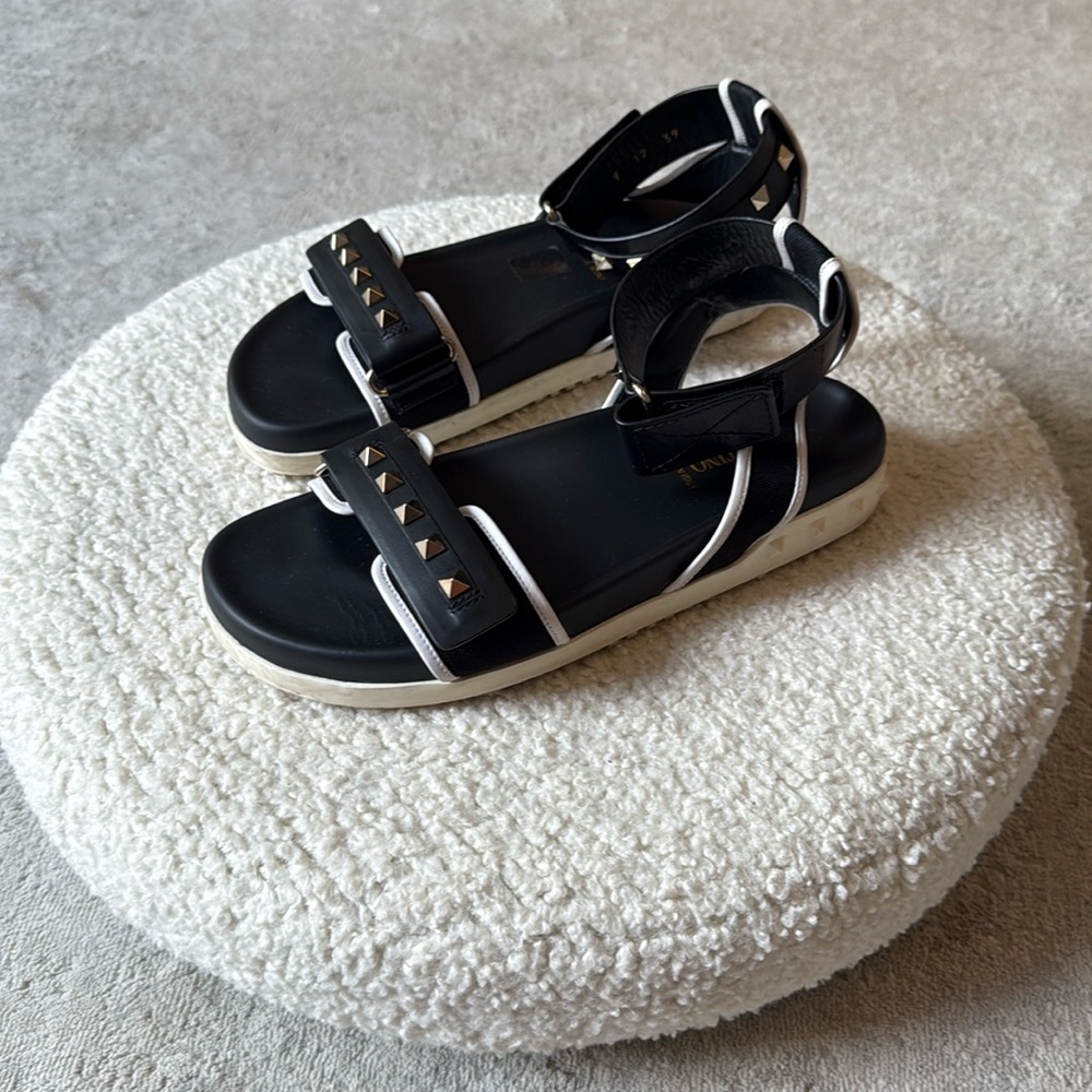 Valentino Black and White Studded Sandals